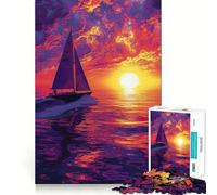 Quadro con barca a vela al tramonto, puzzle da 1000 pezzi per ragazzi, gioco di logica, divertimento in famiglia, bordi trasparenti, calda sorpresa (38x26cm)