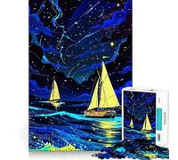 Quadro con barche a vela sotto un cielo stellato, puzzle da 1000 pezzi per ragazzi, gioco di logica, divertimento al chiuso, bordo premium, regalo memorabile (38x52cm)
