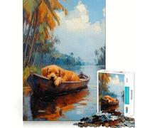 Quadro con cane addormentato in barca, 1000 pezzi, puzzle per adulti, gioco per esercitare la mente, divertimento condiviso, taglio di precisione, opera d'arte da esporre 38x52cm