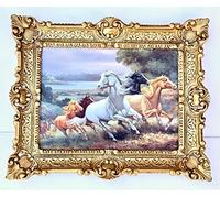 Quadro con cornice barocco, 56 x 46 cm, con cornice, motivo: cavalli naturali, effetto anticato
