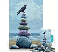 Quadro con corvo su pietre impilate, puzzle da 1000 pezzi per adulti, gioco per allenare la mente, morbido e rilassante, da assemblare, un regalo delizioso (38x52cm)