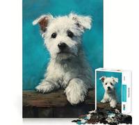 Quadro con cucciolo bianco su staccionata di legno,puzzle da 1000 pezzi per adolescenti,gioco stimolante per la mente,incastro perfetto,senza spazi vuoti,rilassante attività di gruppo al chiuso