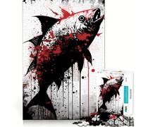 Quadro con disegno a inchiostro di pesce Pacu, puzzle da 1000 pezzi per adulti, sfida mentale, gioco divertente da fare insieme, taglio di qualità, (38x52cm)
