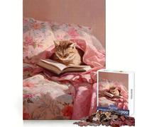 Quadro con gatto che legge un libro a letto,puzzle da 1000 pezzi per adulti,ideale per migliorare la memoria,per il tempo libero,con bordi netti e un'ottima idea regalo (38x52cm)