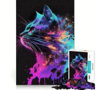 Quadro con gatto in stile retrò, puzzle da 1000 pezzi per adulti, sfida mentale, antistress, decorazione murale con ritagli trasparenti (38x26cm)