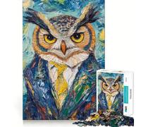 Quadro con gufo in abito elegante, puzzle da 1000 pezzi per adulti, gioco intelligente per attività domestiche, taglio preciso, decorazione murale (38x52cm)