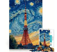 Quadro con la Torre di Tokyo e Notte Stellata - Puzzle per Adolescenti da 1000 Pezzi - Migliora la Memoria - Rilassa il Tempo - Bordo Preciso 38x52cm