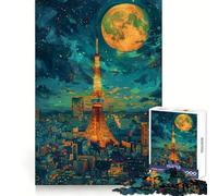 Quadro con la Torre di Tokyo Giappone puzzle da 1000 pezzi per adolescenti gioco stimolante per il pensiero creativo semplice e divertente con incastri precisi Babbo Natale desiderio scegli 38x26cm