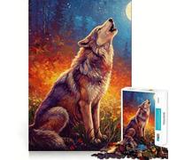 Quadro con lupo che ulula alla luna,puzzle da 1000 pezzi per adulti,gioco di memoria,incastro perfetto,compatto,divertente per il tempo libero in famiglia (38x26cm)