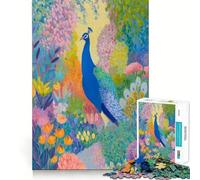 Quadro con pavone in un giardino colorato, puzzle da 1000 pezzi per ragazzi, gioco divertente e stimolante, con dettagli nitidi e da collezione (38x26cm)