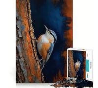 Quadro con picchio muratore su tronco d'albero, puzzle da 1000 pezzi per adulti, sfida mentale, antistress, decorazione murale con ritagli chiari (38x52cm)