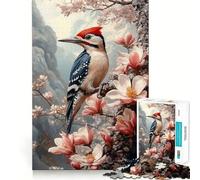 Quadro con picchio su ramo fiorito,puzzle da 1000 pezzi,gioco cognitivo divertente,componenti robusti e ben definiti,esercizio mentale per momenti di tranquillità a casa (38x52cm)