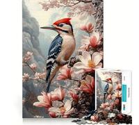 Quadro con picchio su ramo fiorito,puzzle da 1000 pezzi per adulti,gioco di potenziamento mentale,taglio laser per un incastro perfetto,divertimento in famiglia,attività serale (38x26cm)