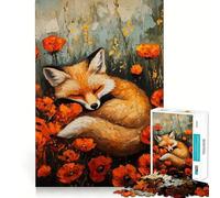 Quadro con volpe addormentata in un campo di papaveri, puzzle da 1000 pezzi per adulti, regalo, gioco di logica e abilità, antistress, taglio preciso, lista dei desideri di Babbo Natale 38x52cm