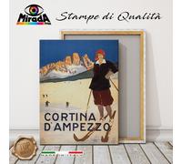 QUADRO Cortina d'Ampezzo Vintage sci neve STAMPA TELA CANVAS ARTE NEVE DOLOMITI