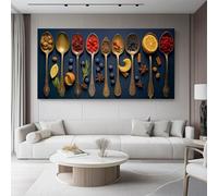 Quadro Cucchiaio per posare il cibo da Parete, Senza Cornice Oro Blu Quadri moderni soggiorno da Parete Stampa su tela Canvas Decorazione Murale muro Arredo Salone 70L x50l cm