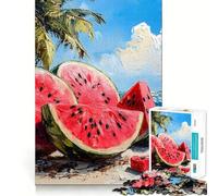 Quadro da dipingere sulla spiaggia con anguria,1000 pezzi,divertente per allenare la mente,senza sbavature,pezzi ben tagliati,attività di gruppo emozionante (38x26cm)