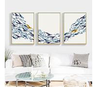 Quadro da parete con balene blu e oro su tela, motivo nordico e stampa artistica da parete, per camera dei bambini, decorazione per la casa (70 x 100 cm), 3 pezzi senza cornice