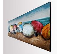 Quadro da parete in metallo 3D, motivo ombrellone, immagine in rilievo, pezzo unico, realizzato a mano, larghezza = 154 cm, altezza = 63 cm, profondità = 4 cm, realizzato a mano