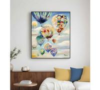 Quadro da parete, quadro con cornice MONGOLFIERE IN VOLO 100x120x1,6 cm Verticale pannello in legno disegnato su tela a mano multicolor