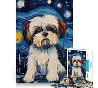 Quadro da parete Shih Tzu Van Gogh, puzzle da 1000 pezzi per adulti, regalo, gioco di abilità mentale, divertimento tranquillo, design da assemblare, 38x52cm
