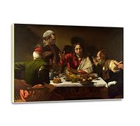 Quadro d'arte Barocca Caravaggio Dipinto ad Olio Cena in Emmaus Stampa su tela Wall Art per la Decorazione Domestica 40x56cm Incorniciato d'oro