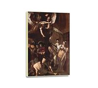 Quadro d'arte Barocca Caravaggio Dipinto ad Olio Le Sette Opere di Misericordia Stampa su tela Wall Art per la Decorazione Domestica 80x120cm Incorniciato d'oro
