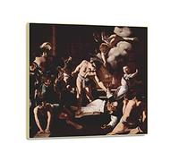 Quadro d'arte Barocca Caravaggio Dipinto ad Olio Martirio di San Matteo Stampa su tela Wall Art per la Decorazione Domestica 40x45cm Incorniciato d'oro