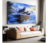 Quadro decorativo da parete soggiorno moderno sogno inverno neve paesaggio animale lupo 80x60 cm grande stampa su tela per camera da letto ufficio bagno casa decorazione