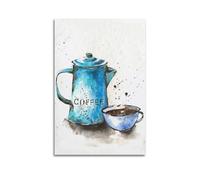 Quadro decorativo da parete su tela con caffettiera blu e tazza, decorazione moderna per la camera da letto, 30 x 45 cm
