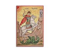Quadro decorativo da parete su tela con motivo religioso cristiano di San Giorgio che uccide un drago e decorazione moderna per la camera da letto (20 x 30 cm)