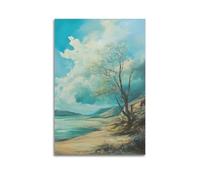 Quadro decorativo da parete su tela con vista sul lago serena con albero solitario sotto un cielo da sogno, decorazione moderna per camera da letto, 20 x 30 cm