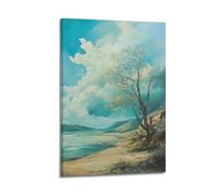 Quadro decorativo da parete su tela con vista sul lago serena con albero solitario sotto un cielo da sogno, decorazione moderna per camera da letto, 20 x 30 cm