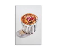 Quadro decorativo da parete su tela dipinto ad acquerello con ribes rosso e crème brûlée, decorazione moderna per la camera da letto, 30 x 45 cm