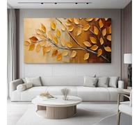 Quadro Decorazione in rilievo con foglia d'oro Arte Murale Arte Murale Vintage su Tela per Camera da Letto Bagno 100L x50l cm Senza Cornice Marrone dorato