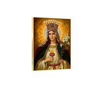 Quadro di arte della parete incorniciata dalla religione. Vergine Maria dipinto su tela: Madonna e fiori. Poster cristiano per arredamento soggiorno 30x41cm cornice dorata