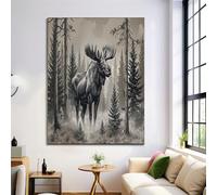 Quadro Di Arte Murale Alce Della Foresta Vintage Marrone Stampe Quadri Su Tela Di Animale Disegnato A Mano Quadri Soggiorno Ufficio Camera Letto Interni Decorazione Casa, 70X100Cm, Senza Cornice