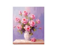 Quadro Dipinto A Mano, Vaso Con Bouquet Di Fiori Di Rose Rosa Moderno Astratto Natura Morta Opera D'Arte Dipinti Ad Olio A Mano Senza Cornice Su Tela Wall Art Per Soggiorno Camera Da Letto Ufficio