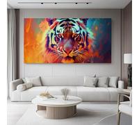 Quadro Dipinto ad olio Tigre bianca colorata da Parete, Senza Cornice Arancione Blu Quadri moderni soggiorno da Parete Stampa su tela Canvas Decorazione Murale muro Arredo Salone 80L x40l cm