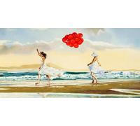 Quadro Donne in Riva al Mare con Palloni 2.0 Stampa su Mdf o Tela Swarovski Casa