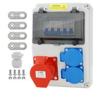 Quadro elettrico da cantiere 230V professionale, distributore a parete 16A con interruttore automatico, 2 prese Schuko e presa CEE, IP66, kit completo per officine e cantieri