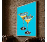 Quadro estivo con cocktail a bordo piscina, decorazione murale con bicchiere da Martini, illustrazione creativa di un drink, arredamento per la casa, quadro su tela per bar (80x120 cm/senza cornice)
