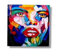 Quadro etnico artigianale volto astratto neo cubismo