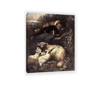 Quadro Famoso su Tela Edwin Landseer Due cani in guardia da due agnelli Poster e Stampe Riproduzione Quadri su Tela Arte Murale Per Soggiorno Decorazione Parete Regalo105x80cm(41x31in)Con cornice