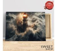 QUADRO FARO MARE IN TEMPESTA STAMPA SU TELA QUALITà ARREDO DESIGN LIGHTHOUSE