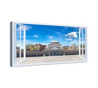 Quadro finestra panorama Napoli Piazza del Plebiscito - Stampa su tela con telaio in legno - 80x40 cm