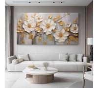Quadro Fiori in rilievo oro tridimensionali da Parete, Senza Cornice Oro bianco Quadri moderni soggiorno da Parete Stampa su tela Canvas Decorazione Murale muro Arredo Salone 90L x45l cm