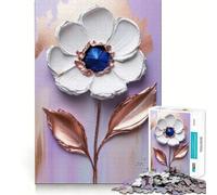 Quadro floreale bianco testurizzato - Turchese ﹨u Arte a impasto di rame con tavolozza Puzzle per adolescenti 1000 pezzi Aumenta la memoria Tempo libero Bordo pulito Bel regalo 38x52cm