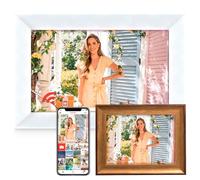 Quadro fotografico digitale 10,1" + cornice fotografica in legno 6", WiFi, con 32GB di memoria, schermo tattile IPS 1280x800, condivisione di foto/video tramite Frameo