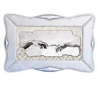 Quadro Giudizio Universale con Cornice Rondine in Ecopelle Bianca, Arredo soggiorno salotto camera da letto cucina ufficio bar ristorante Regalo utili, originali ed economici (Argento, 120x60)